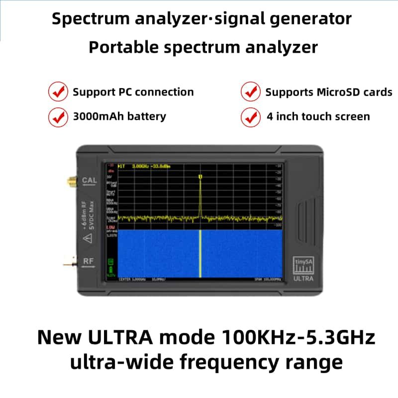 ULTRA 100K 5.3GHz 100k-5.3GHz RF Signal Generator Handheld Tiny Spectrum Analyzer with 4inch Display for tinySA