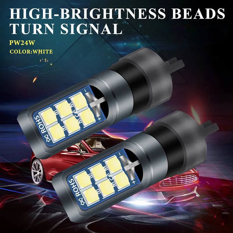 2PCS CANBUS PW24W PWY24W LED Bulbs White 3030 LED 12SMD Turn Signal Light For DRL Daytime Lights Waterproof