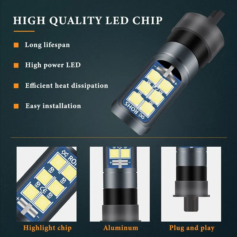 2PCS CANBUS PW24W PWY24W LED Bulbs White 3030 LED 12SMD Turn Signal Light For DRL Daytime Lights Waterproof