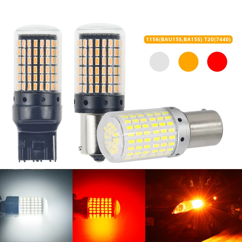 1pc CanBus p21w py21w T20 LED W21W W21/5W 7440 T443 led S25 1156 BA15S BAU15S Bulbs 3014 144smd car Turn Signal Lights