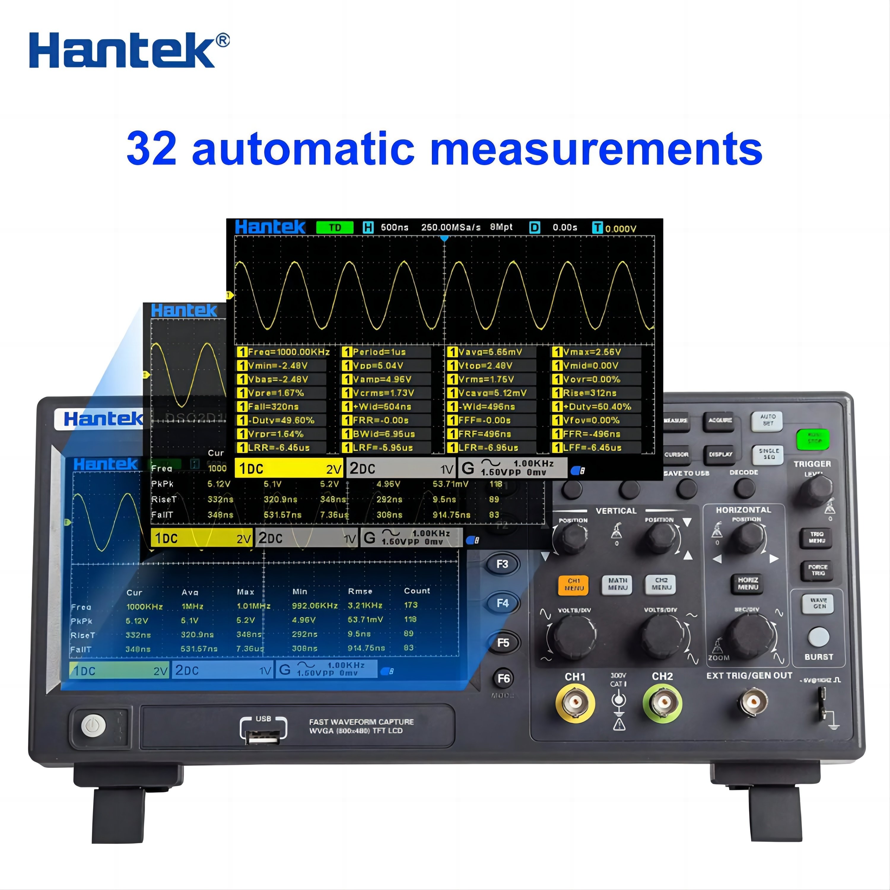 Hantek DSO2C10 Dual Channel 100Mhz 1GSa/s Practical Signal Generation Oscilloscopes