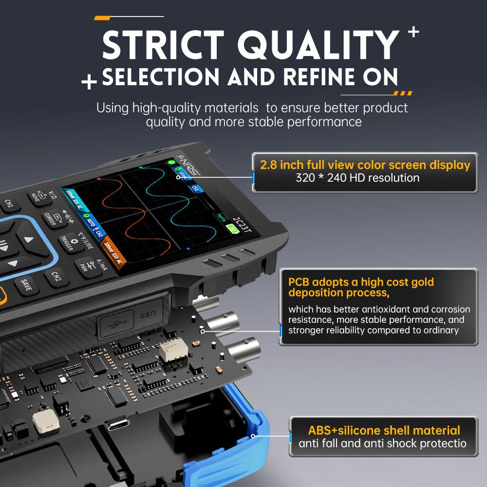 Fnirsi 2C23T Dual Channel 3In1 High Profile Digital Oscilloscope Waveform Generator 15MHZ*2 50MS/s Multimeter Oscilloscope