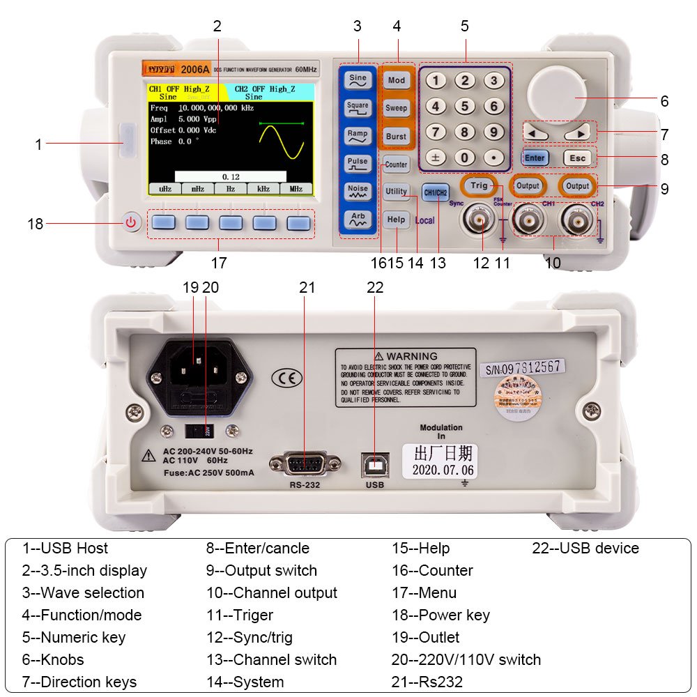 2006A New product Frequency 200 MSa/s Sine 60MHz DDS Signal Function Generator