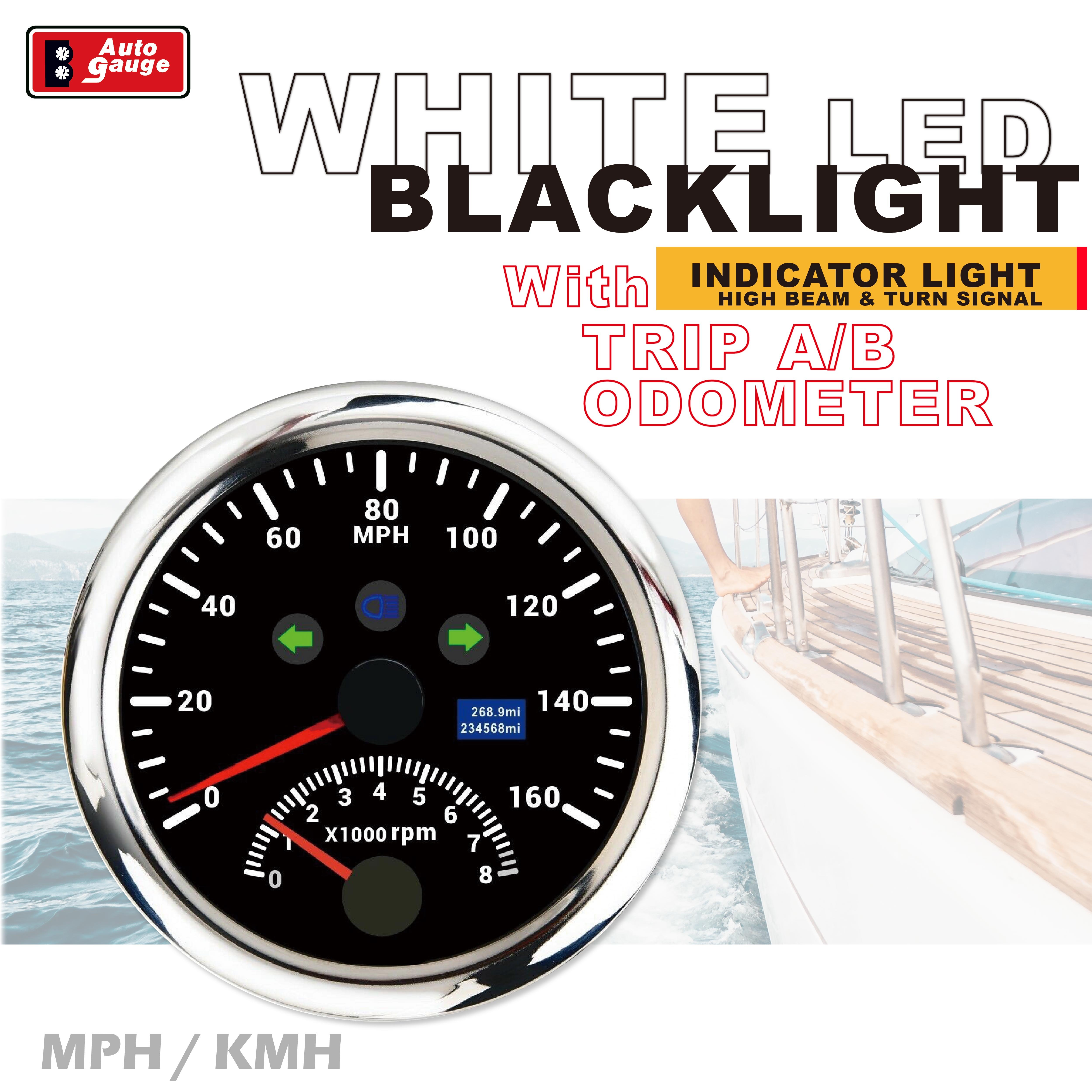 85mm 3 3/8 inch Electrical Auto Gauge RACING 2in1 Black GPS Speedometer 160 MPH ODOMETER Turn signal Tachometer Marine Car