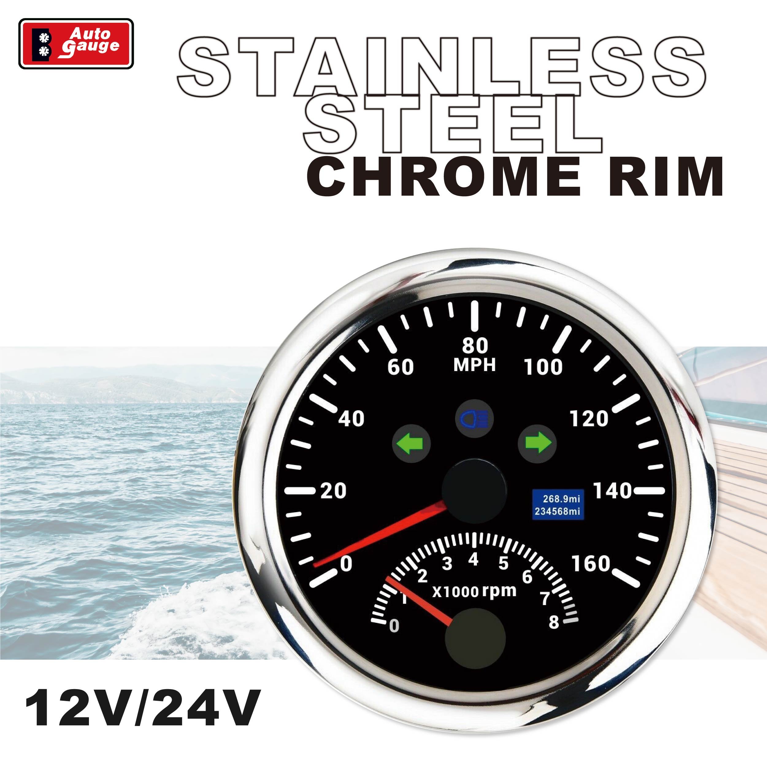 85mm 3 3/8 inch Electrical Auto Gauge RACING 2in1 Black GPS Speedometer 160 MPH ODOMETER Turn signal Tachometer Marine Car