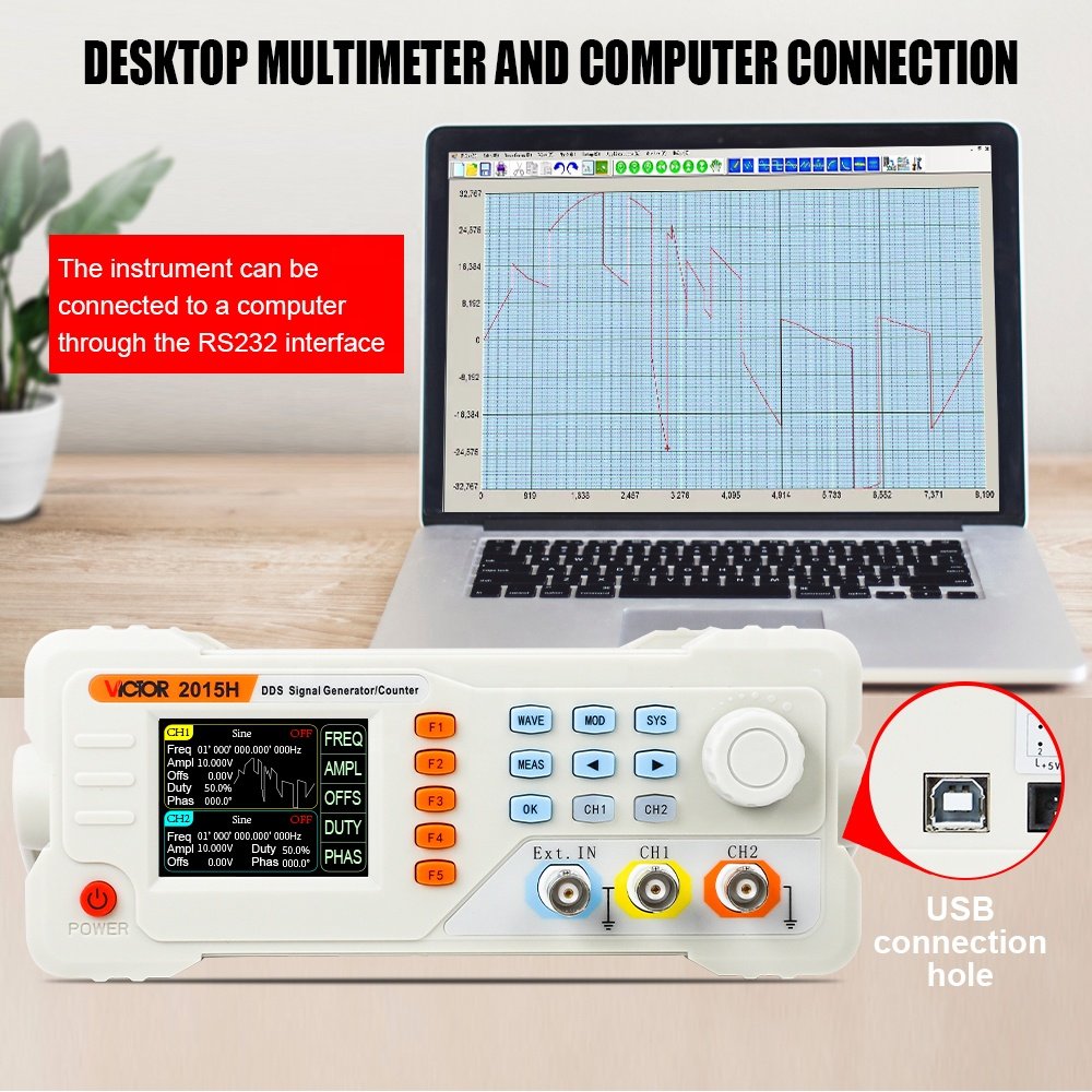 VICTOR New 2015H 13 bits LCD Sine Wave 1uHz~20MHz DDS Digital Signal Generator Counter Dual channel 32 kind wave type