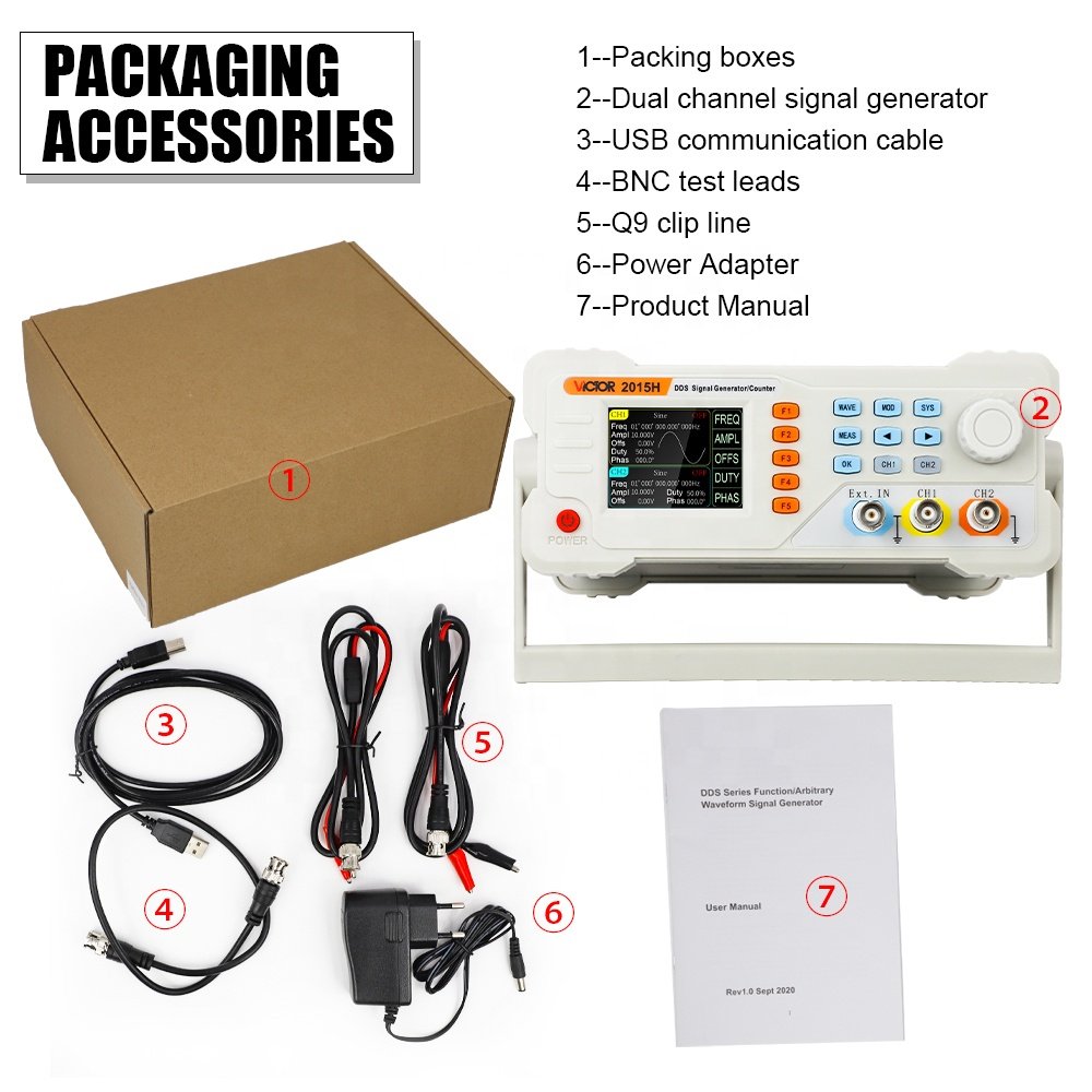 VICTOR New 2015H 13 bits LCD Sine Wave 1uHz~20MHz DDS Digital Signal Generator Counter Dual channel 32 kind wave type