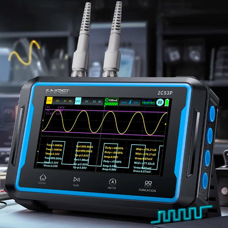 NEW Fnirsi 2C53P Digital Oscilloscope Real Time Sample Rate 50mhz Dual channels 250MSa/s 4.3Inch Big Screen 3in1 Multimeter