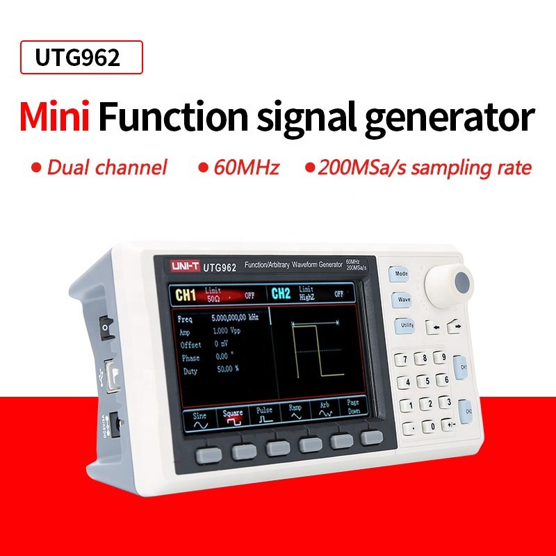 UNI-T UTG962E 60Mhz Function Arbitrary Waveform Generator Signal Source Dual Channel 200MS/s 14bits Frequency Meter