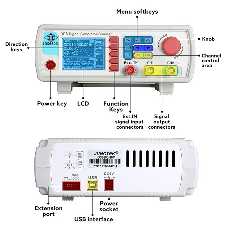 JDS6600 15/30/40/50/60MHz DDS Function Signal Generator Source Dual 2-CH Frequency Meter Arbitrary Waveform Pulse Generator