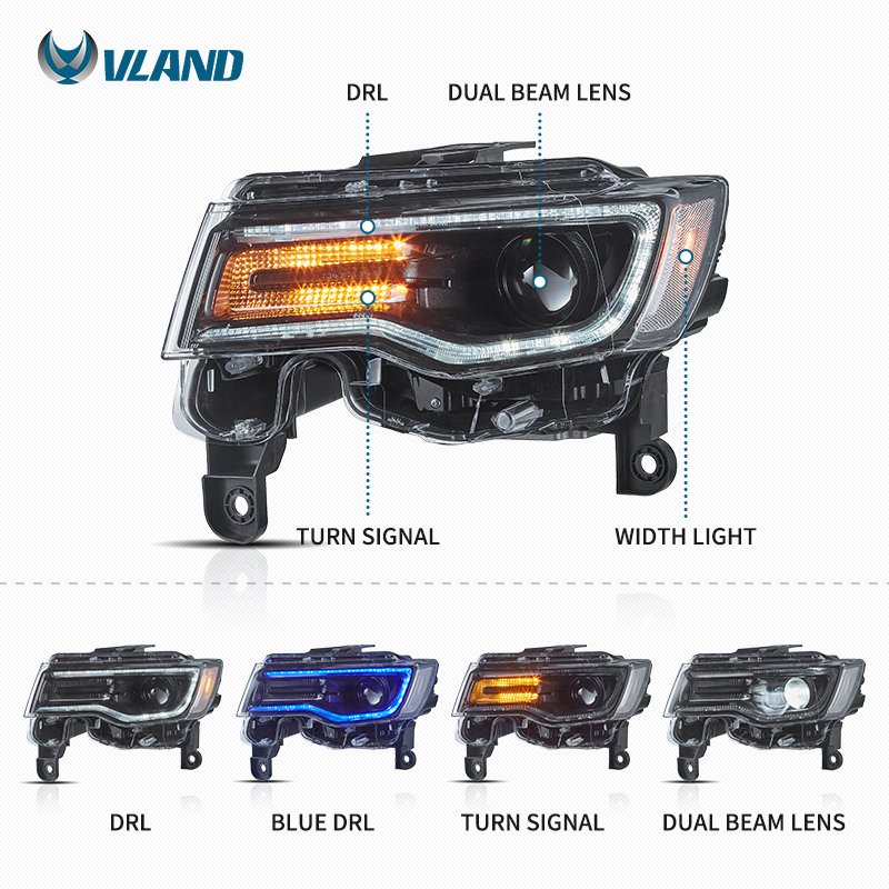 VLAND (Fourth Generation WK2) 4th Gen 2014-2021 LED Headlight With Start up dynamic animation For Jeep Grand Cherokee WK2