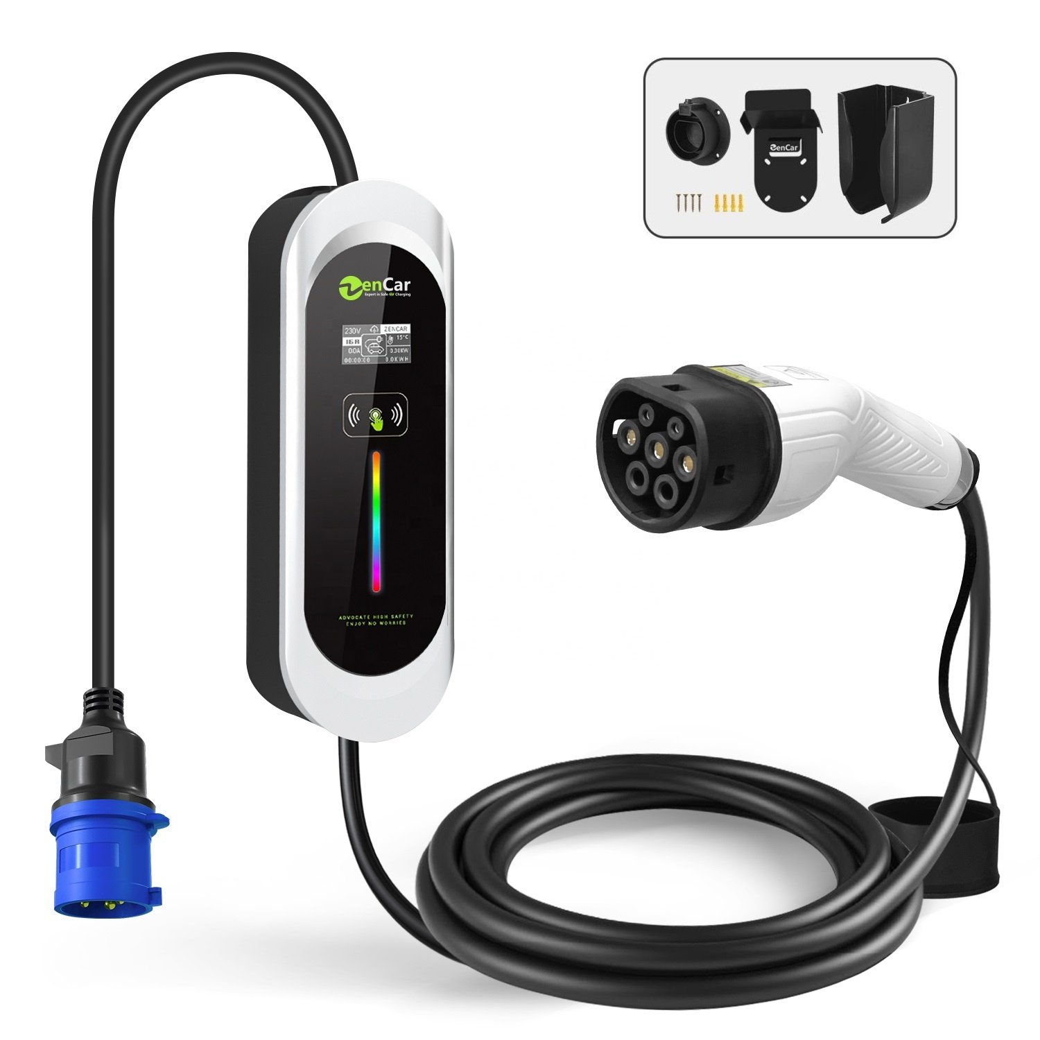 Portable ev charger type 2 ev car charging station 32A 7KW with CEE blue 3 pins plug