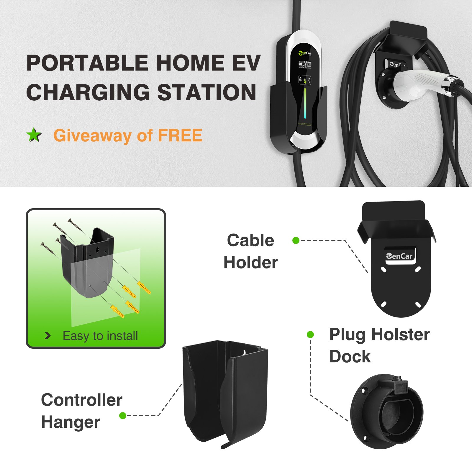 Portable ev charger type 2 ev car charging station 32A 7KW with CEE blue 3 pins plug