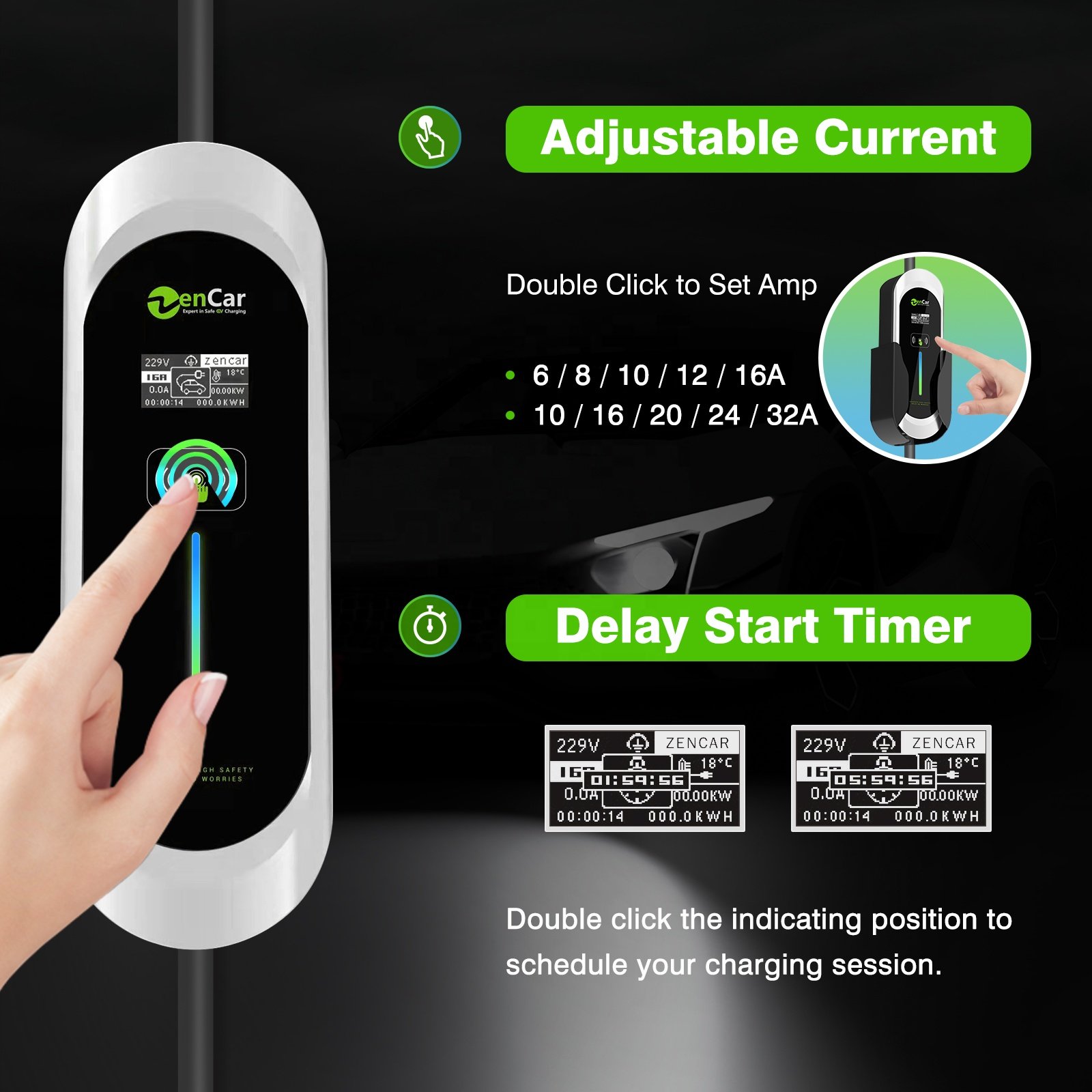 Portable ev charger type 2 ev car charging station 32A 7KW with CEE blue 3 pins plug