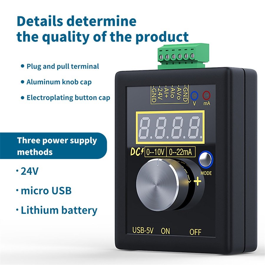 Analog 0-5V 0-10V 4-20mA Signal Generator with Rechargeable Battery Pocket Adjustable Voltage Current Simulator Calibrator