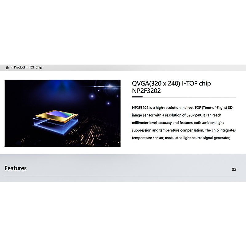 NP2F3202 is a high-resolution indirect TOF QVGA 320 x 240 I-TOF chip NP2F3202