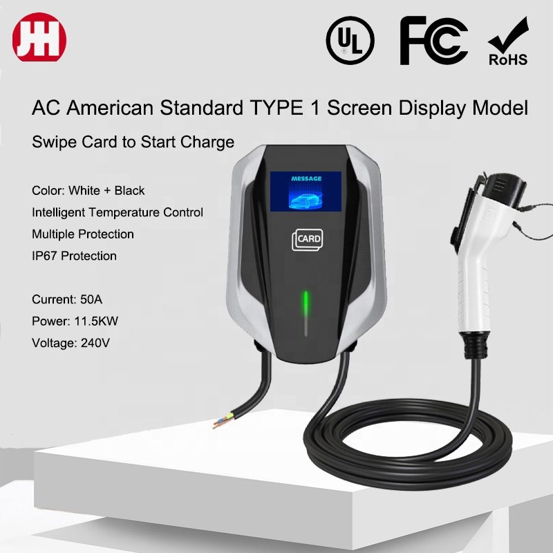 Household wall-mounted ZR-USO10-6 with 4.3-inch LCD screen AC240V 50A 11.5KW EV charger AC Charging pile
