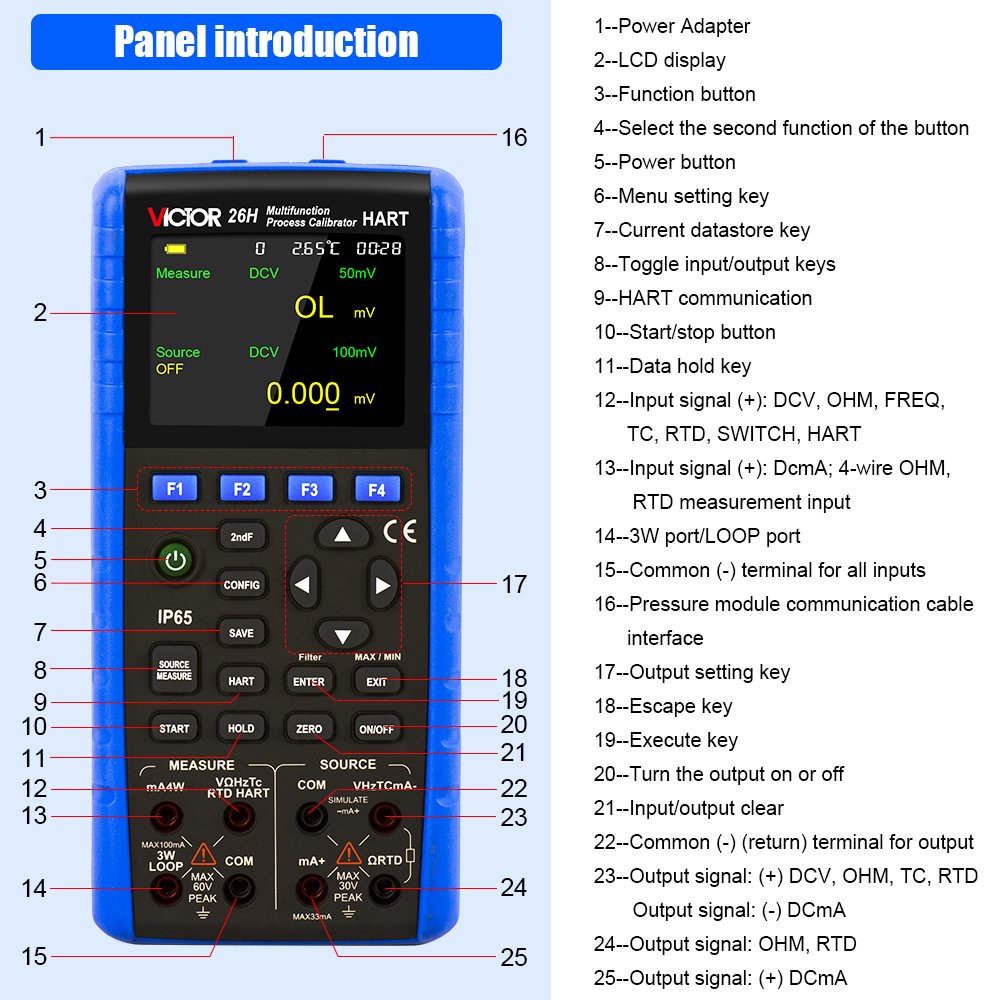 VICTOR 26H Digit Display Signal generator Multifunction Process Calibrator with HART Communication
