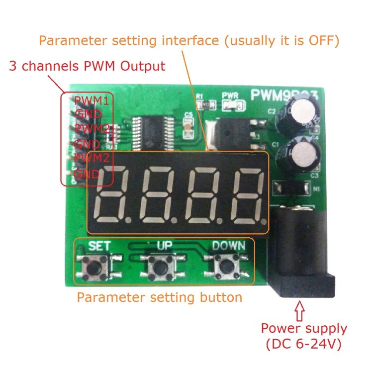 PWM9B03 3Ch 20Hz-1MHZ PWM Function Signal Generator Duty-Cycle Frequency Square Wave Adjustable Module for Arduiuo Motor LED