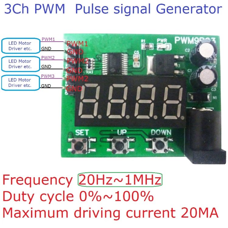 PWM9B03 3Ch 20Hz-1MHZ PWM Function Signal Generator Duty-Cycle Frequency Square Wave Adjustable Module for Arduiuo Motor LED