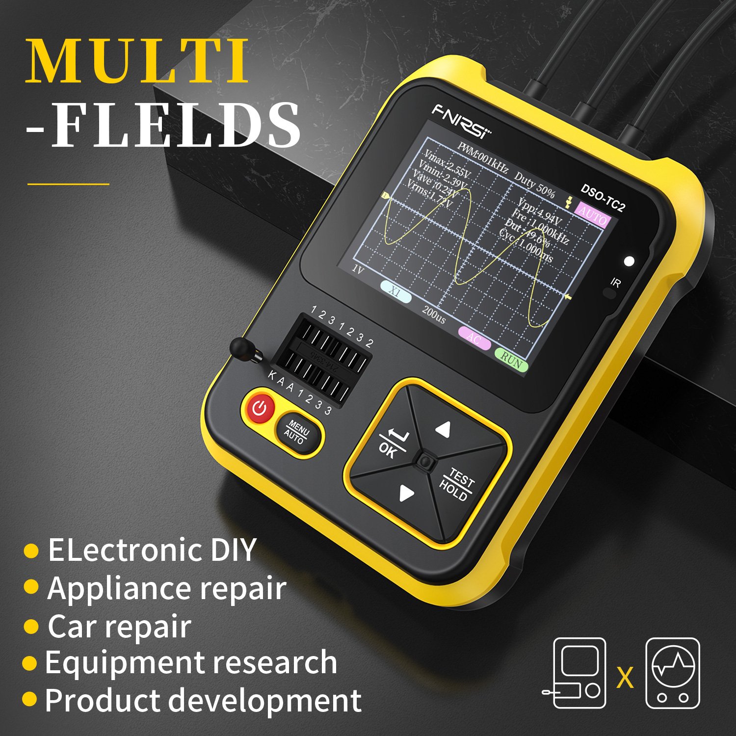 FNIRSI DSO-TC2 Digital Oscilloscope Transistor Tester 2-in-1 Voltage Detection 200KHz Analog Bandwidth PWM Signal Generator