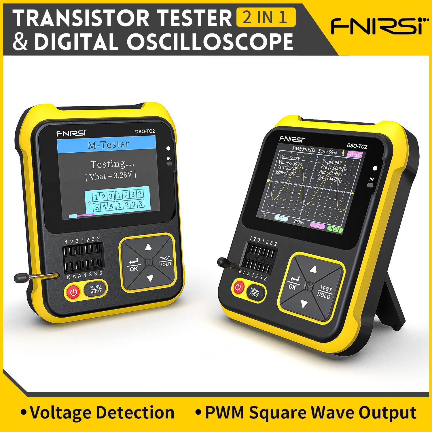 FNIRSI DSO-TC2 Digital Oscilloscope Transistor Tester 2-in-1 Voltage Detection 200KHz Analog Bandwidth PWM Signal Generator