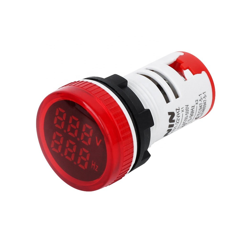 22mm Voltage Frequency Meter Round Big Red LED Digital Display Hertz Meter Measuring Range 0-99 Hz Signal Indicator Light Panel