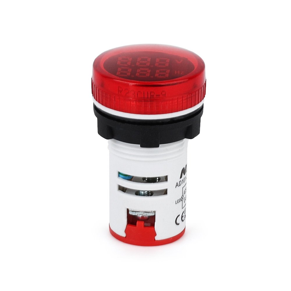 22mm Voltage Frequency Meter Round Big Red LED Digital Display Hertz Meter Measuring Range 0-99 Hz Signal Indicator Light Panel