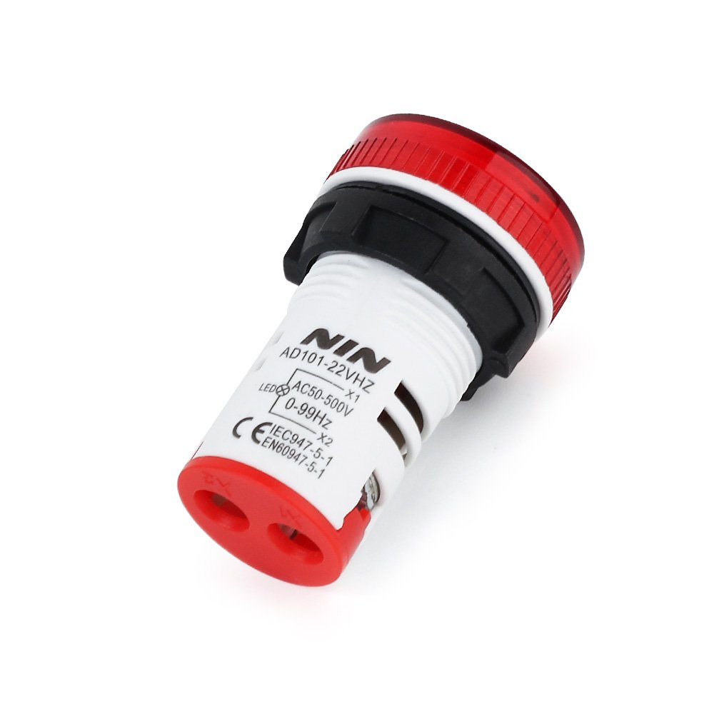 22mm Voltage Frequency Meter Round Big Red LED Digital Display Hertz Meter Measuring Range 0-99 Hz Signal Indicator Light Panel