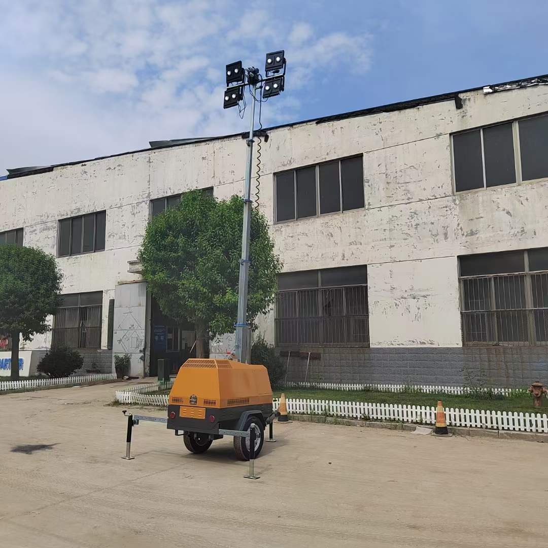 High Mast Light Tower Trailer Mobile 5m 7m 9m 4x1000w Portable LED Diesel Engine Generator Led Signal Tower Light