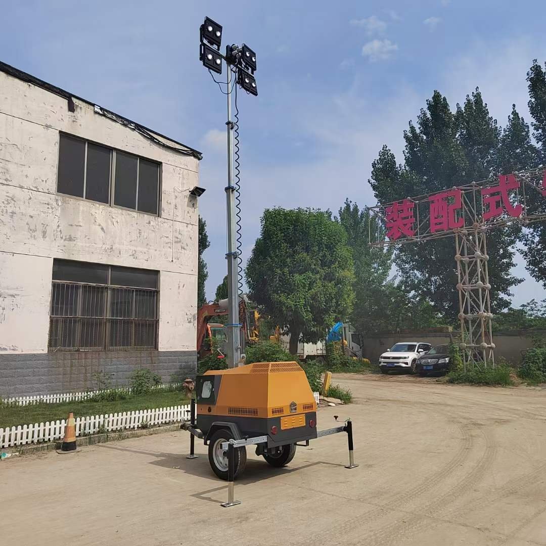 High Mast Light Tower Trailer Mobile 5m 7m 9m 4x1000w Portable LED Diesel Engine Generator Led Signal Tower Light