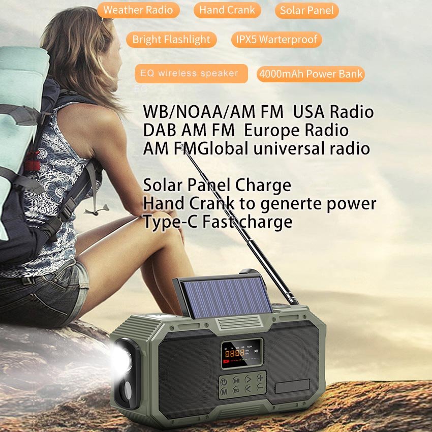 Fall Resistant DAB+ AM fm Radios Speakers Portable Emergency Hand Crank DAB+ AM Kchibo Radio Support Bt/Usb/Tf Card