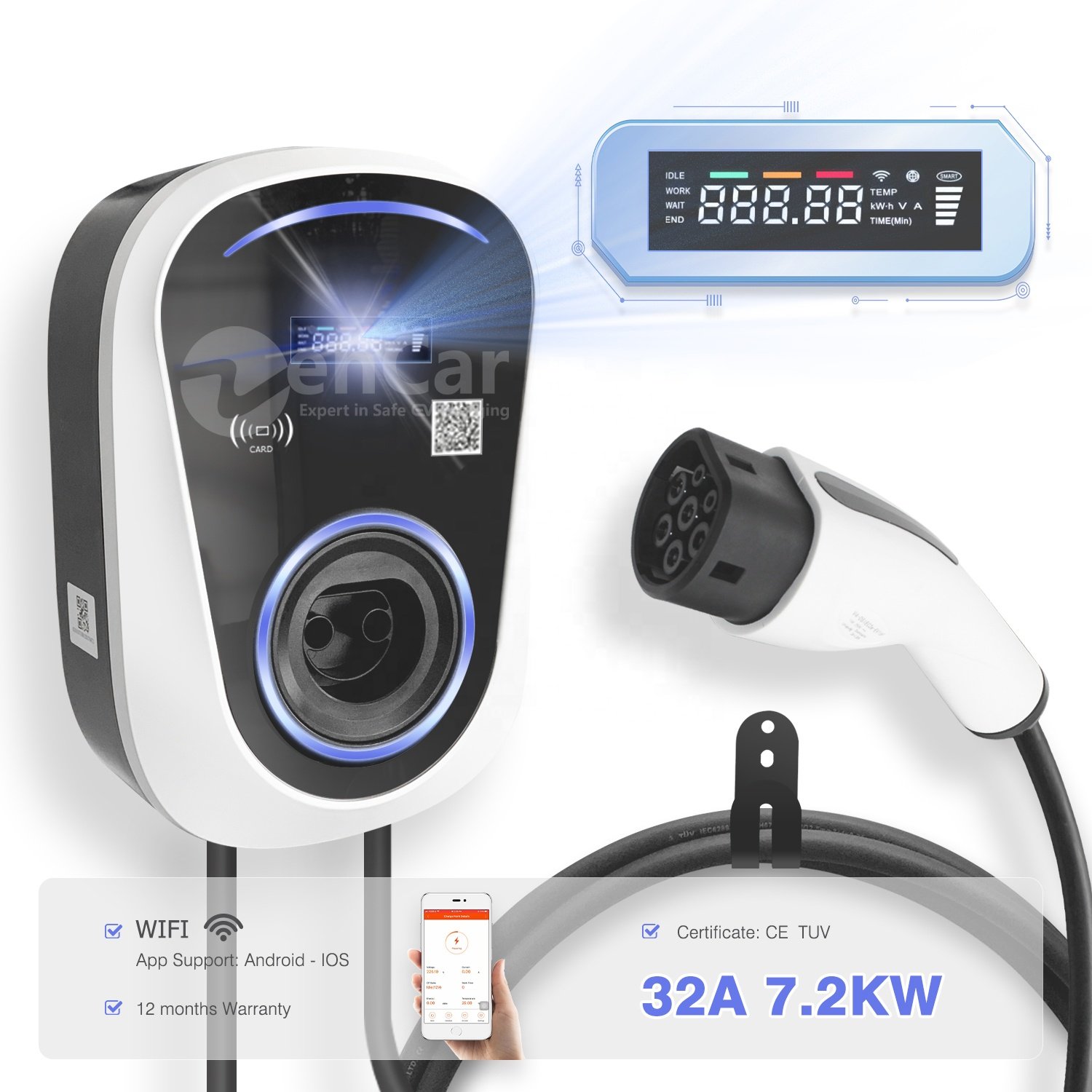 TUV CE 230V 32A 7.2KW electric car wall box ev fast charging station