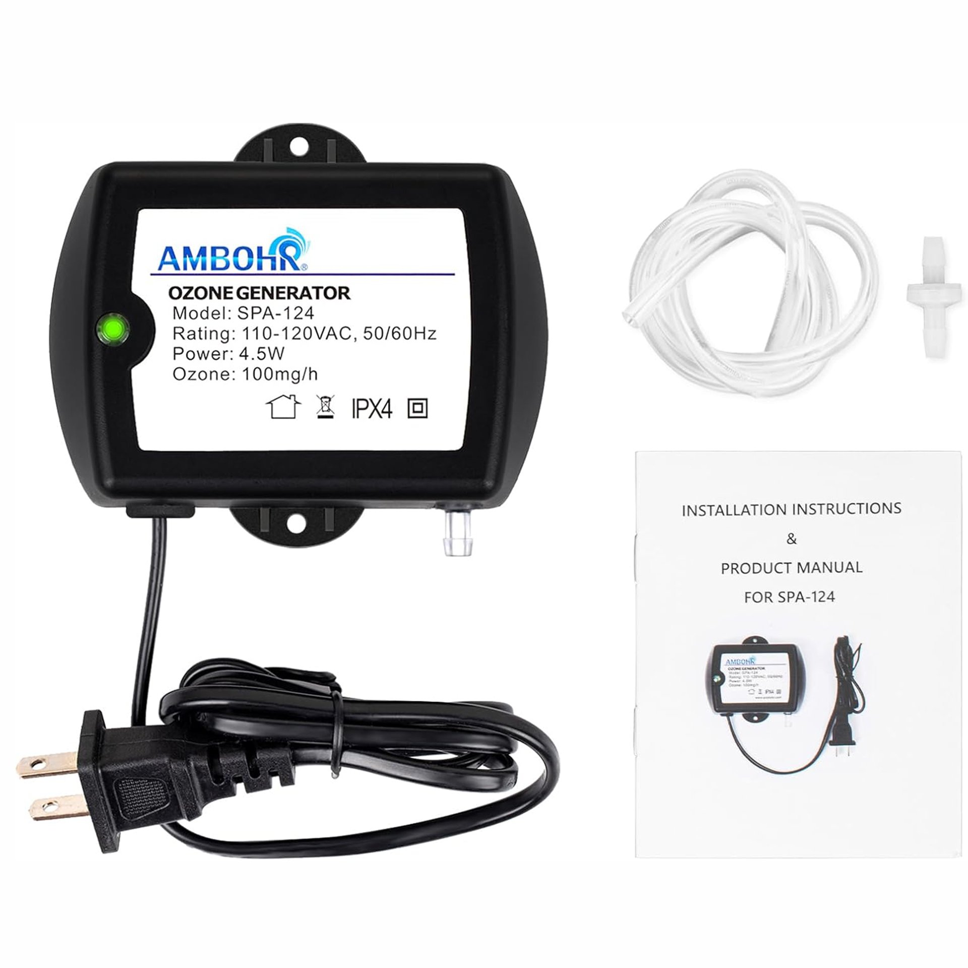 AMBOHR SPA-124 100mg/h Spa Ozonator Mini Home Portable Ozone Generator For Cold Plunge Water Purification And Swimming Pool