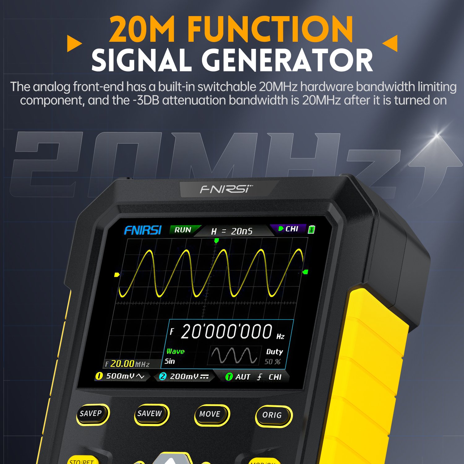 FNIRSI DPOX180H Handheld Dual Channel Digital Oscilloscope180MHz-3DB 2In1Function Signal Generator Fluorescence Display ZOOM