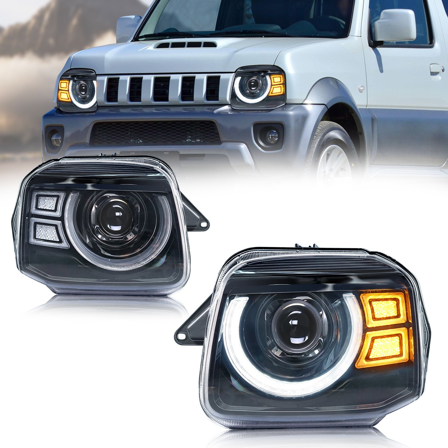 Archaic LED Front Lamp Jimny Headlight Dual Beams Sequential Turning Headlights For Suzuki Jimny JB22 JB23 JB33 2005-2017