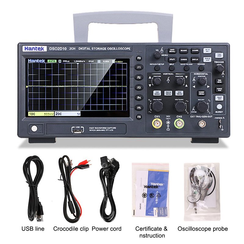 Hantek Digital Oscilloscope With Signal Generator 2 Channel 100MHz Bandwidth 1GSa/s Multifunctional Oscilloscope DSO2D10