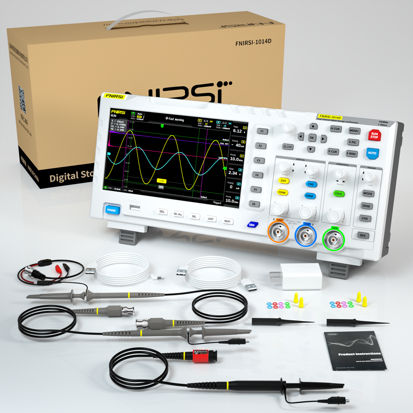 FNIRSI-1014D Digital Oscilloscope 2 In 1 Dual Channel Input Signal Generator 100MHz* 2 Ana-log Bandwidth