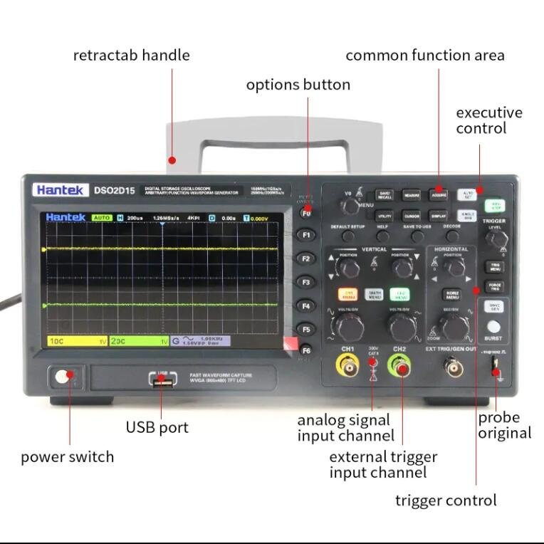 Hantek DSO2C10 2 Channel 100MHz 1GSa/S Digital Storage Oscilloscope without AWG Signal Generator
