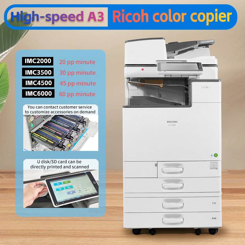 Used Ricoh MPC 6004 A3 Color Laser Printer Scanner Copier Portable Office Equipment Remanufactured Optional Fax A4 Max Paper