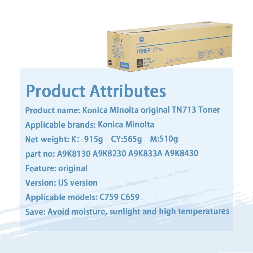 Konica Minolta TN713 Copier Color Toner Cartridge for Bizhub C759/C659 A9K8130 A9K8230 A9K8330 A9K8430