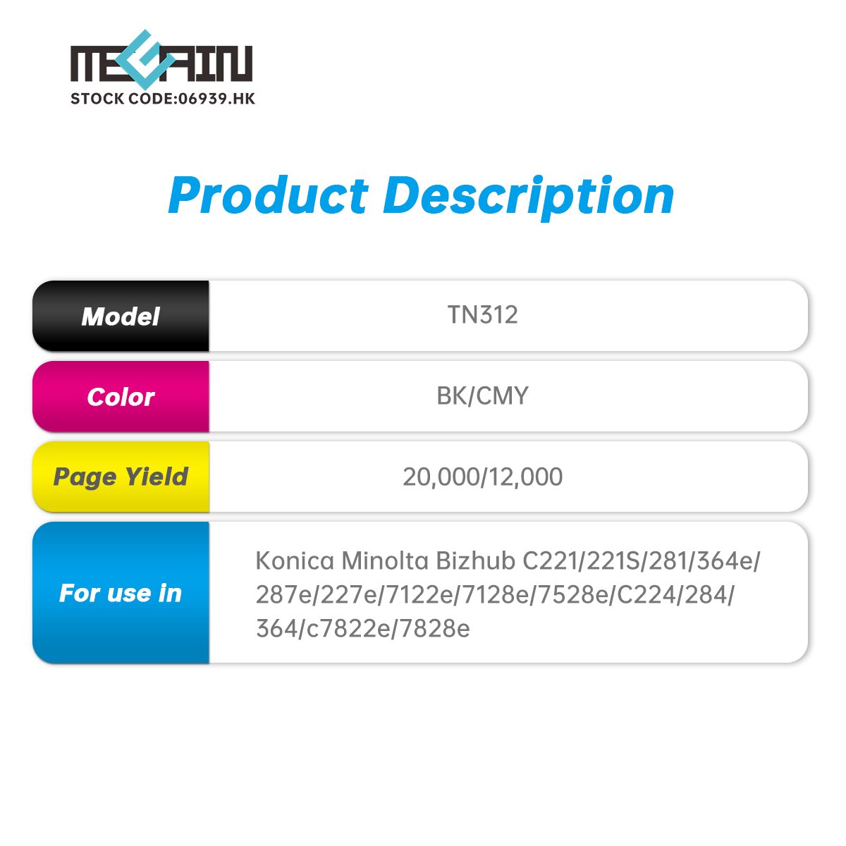 Compatible TN321 TN 321 Color Toner Cartridge For konica minolta bizhub c224 c284 c364 copier toner refil