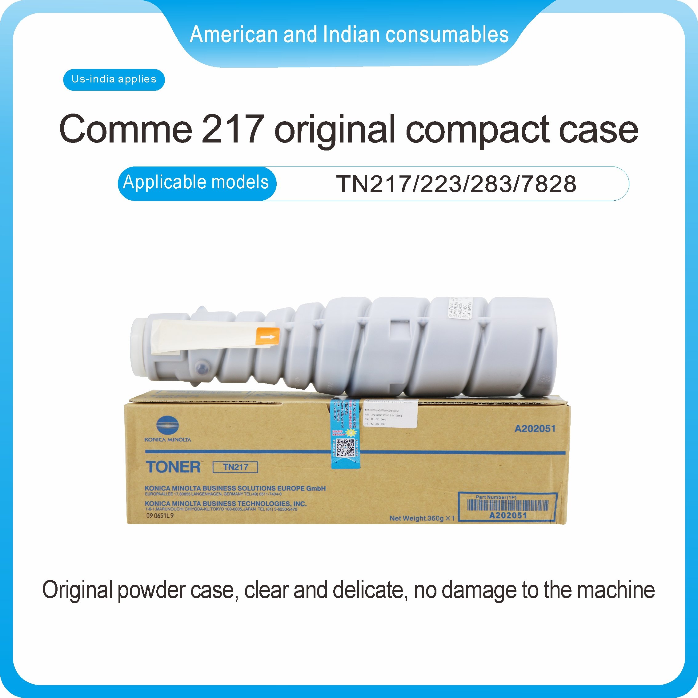 A202051 Original compact case Copier TN217 Toner Cartridge for Konica Minolta 223 283 7828 Toner Cartridges