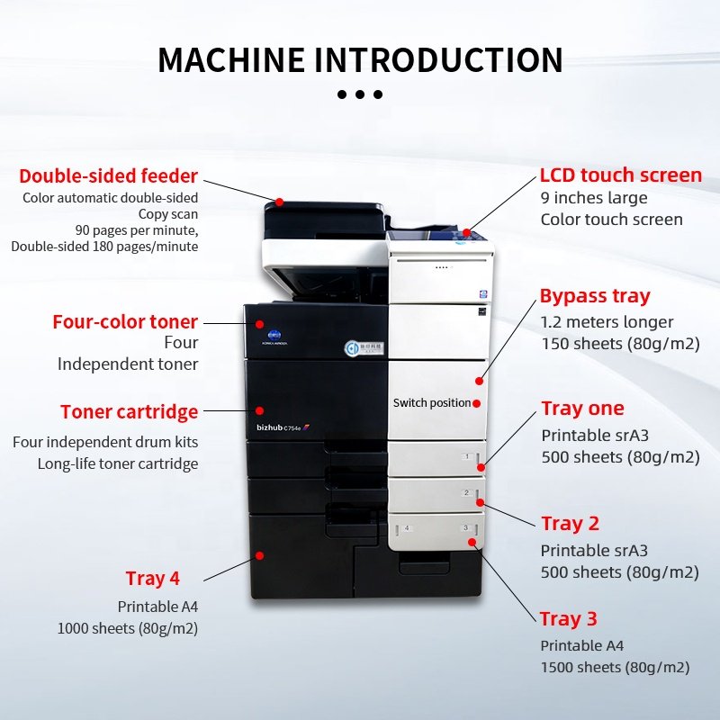C754/C654/C554/C454/C364/C284/C224 for Konica Minolta Bizhub Refurbished Used Copier Scanner Printer and Photo Copy Machines