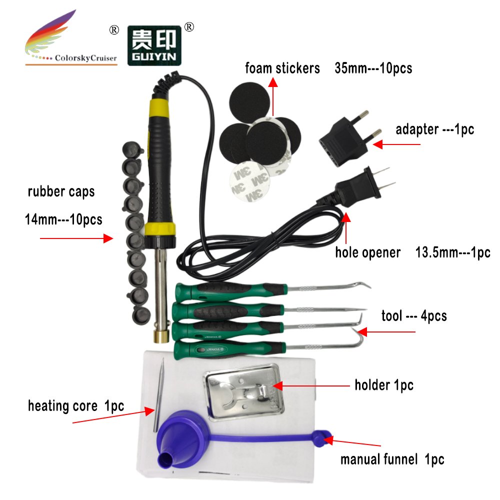 (RTT-13.5BK) toner cartridge hole opener digger refill tool kit for HP for samsung for canon with foam sticker cap 220v 63w