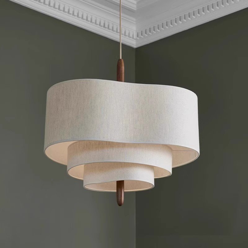 Handcrafted Natural Linen 2 3 4 5 Tier Drum Fabric Lampshade Hanging Pendant Light Modern Ceiling Fabric Lamps