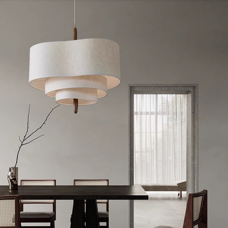 Handcrafted Natural Linen 2 3 4 5 Tier Drum Fabric Lampshade Hanging Pendant Light Modern Ceiling Fabric Lamps