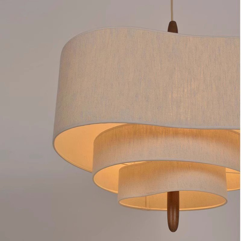 Handcrafted Natural Linen 2 3 4 5 Tier Drum Fabric Lampshade Hanging Pendant Light Modern Ceiling Fabric Lamps