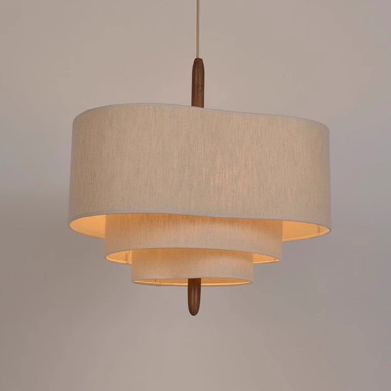 Handcrafted Natural Linen 2 3 4 5 Tier Drum Fabric Lampshade Hanging Pendant Light Modern Ceiling Fabric Lamps