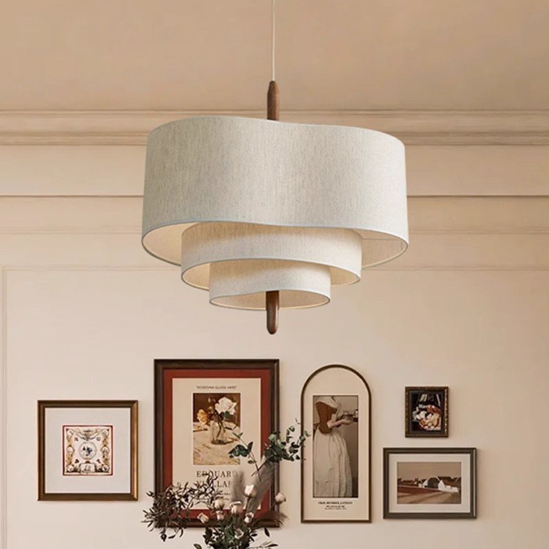 Handcrafted Natural Linen 2 3 4 5 Tier Drum Fabric Lampshade Hanging Pendant Light Modern Ceiling Fabric Lamps